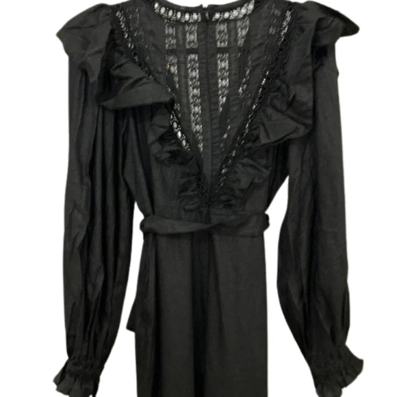 NWT Farm Rio Black Laces & Ruffle V-Neck Linen-Blend Jumpsuit (XS) - Picture 3 of 10